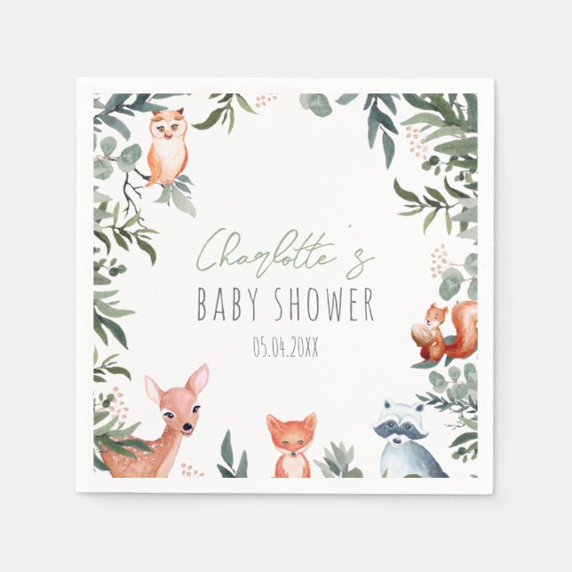 Serviette En Papier Baby shower d'animaux de bois (Devant)