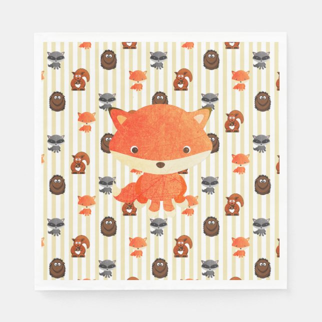 Serviette En Papier Baby shower d'animaux de bois (Devant)