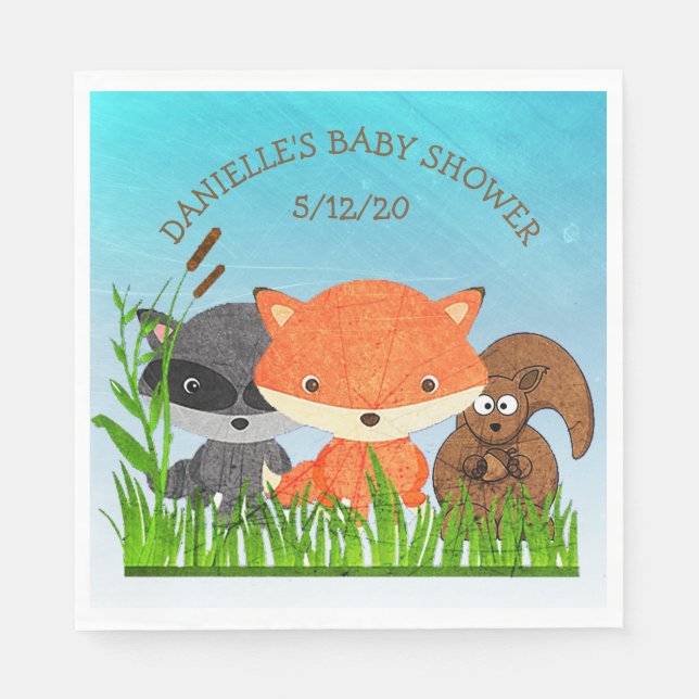 Serviette En Papier Baby shower d'animaux de bois personnalisés (Devant)