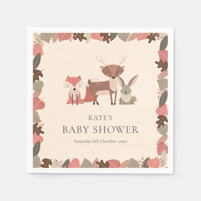 Serviette En Papier Baby shower d'animaux en bois mignon / Saupoudrer (Devant)