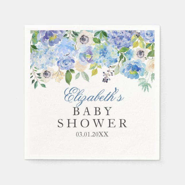Serviette En Papier Baby shower d'aquarelle bleu Floral (Devant)