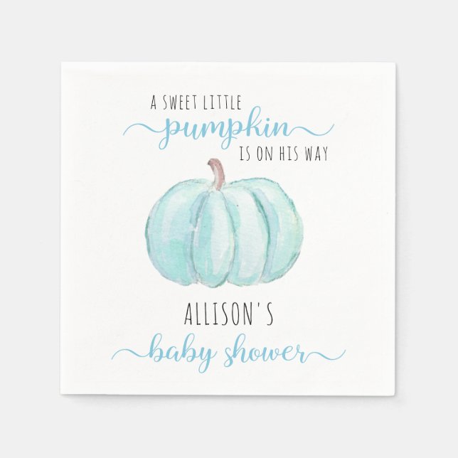 Serviette En Papier Baby shower d'aquarelle bleu petit Citrouille (Devant)