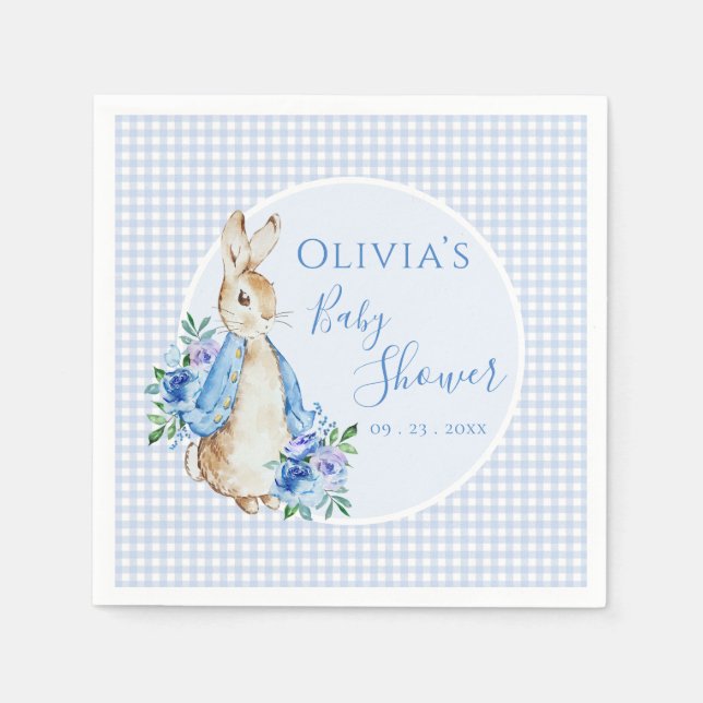 Serviette En Papier Baby shower d'aquarelle Blue Bunny (Devant)