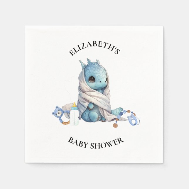 Serviette En Papier Baby shower d'aquarelle Blue Dragon (Devant)