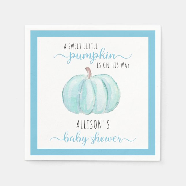Serviette En Papier Baby shower d'aquarelle Blue Sweet Little Citrouil (Devant)