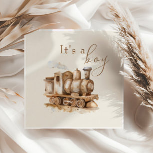 Serviette En Papier Baby shower d'aquarelle Boho vintage Train