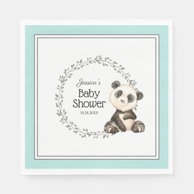 Serviette En Papier Baby shower d'aquarelle Cute Panda Bear (Devant)