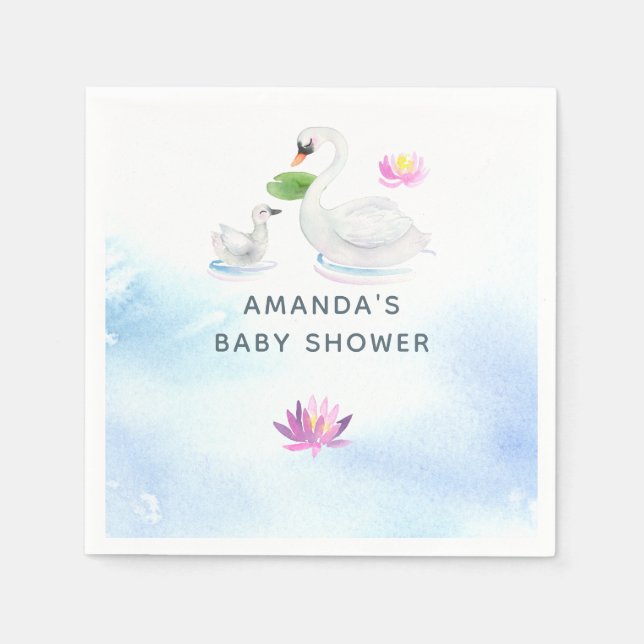 Serviette En Papier Baby shower d'aquarelle de cygne (Devant)