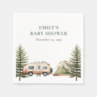 Baby shower d'aquarelle de la forêt de camping
