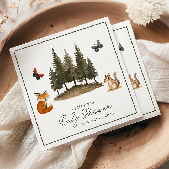 Serviette En Papier Baby shower d'aquarelle des animaux forestiers (Créateur téléchargé)