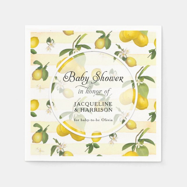 Serviette En Papier Baby shower d'aquarelle Fleur Citrus citron (Devant)