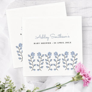 Serviette En Papier Baby shower d'aquarelle florale (bleu)