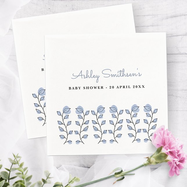 Serviette En Papier Baby shower d'aquarelle florale (bleu) (Créateur téléchargé)