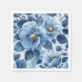 Serviette En Papier Baby shower d'aquarelle Florale bleu moderne