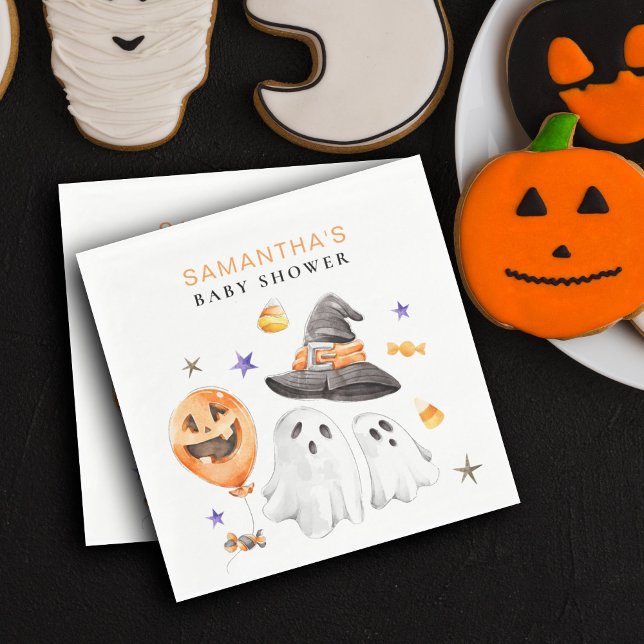 Serviette En Papier Baby shower d'aquarelle Little Boo Halloween (Halloween inspired baby shower napkins are a perfect way to decorate tables for your little boo.)