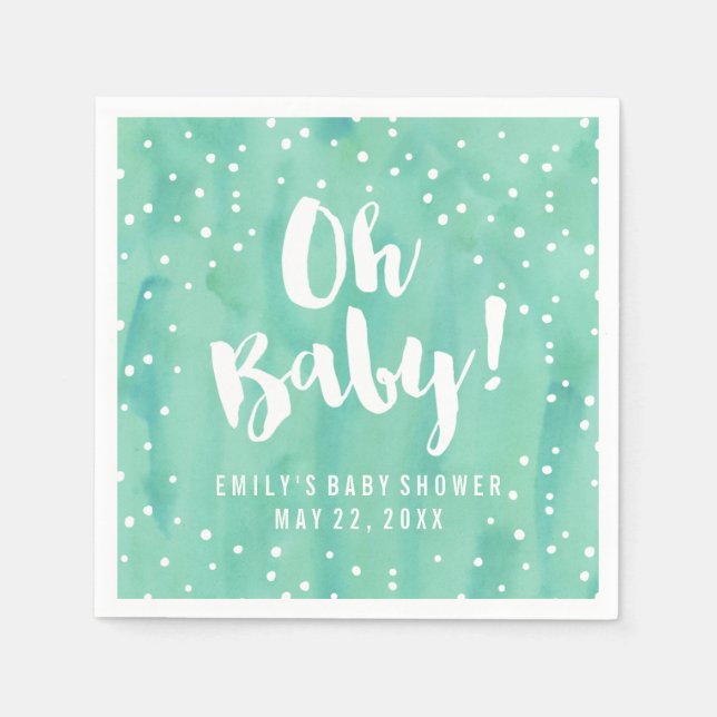 Serviette En Papier Baby shower d'aquarelle Oh Baby Mint (Devant)