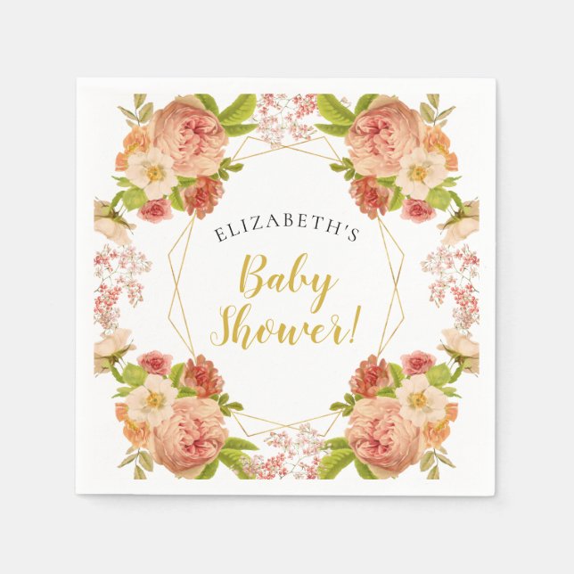 Serviette En Papier Baby shower d'aquarelle or Peach (Devant)