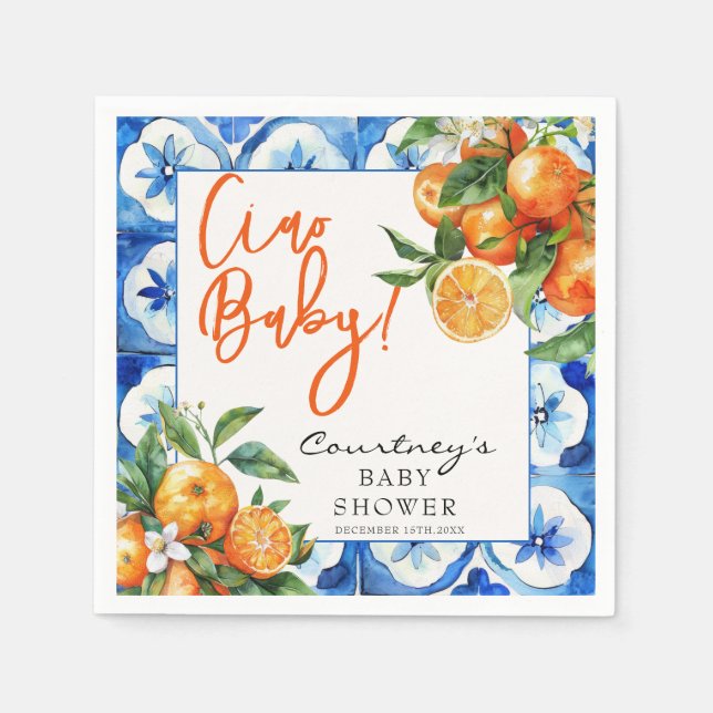 Serviette En Papier Baby shower d'aquarelle orange italien (Devant)