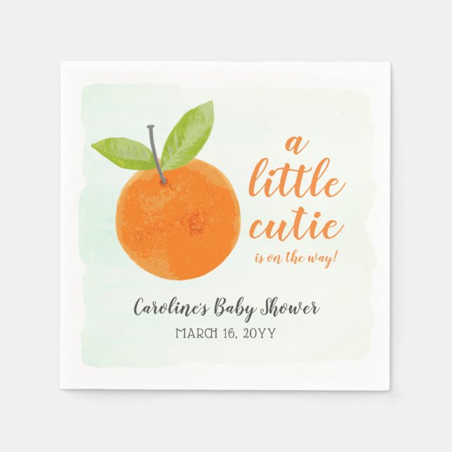 Serviette En Papier Baby shower d'aquarelle orange Little Cutie (Devant)