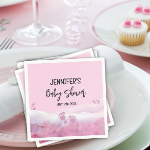 Serviette En Papier Baby shower d'aquarelle rose Abstrait