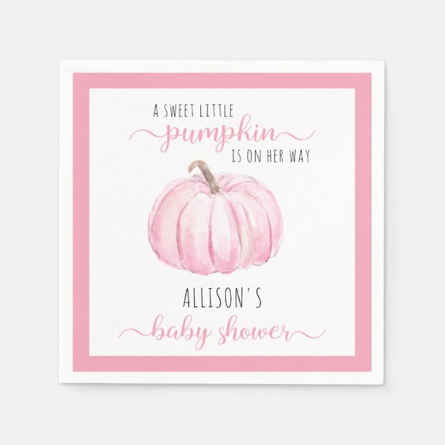 Serviette En Papier Baby shower d'aquarelle rose doux petit Citrouille (Devant)