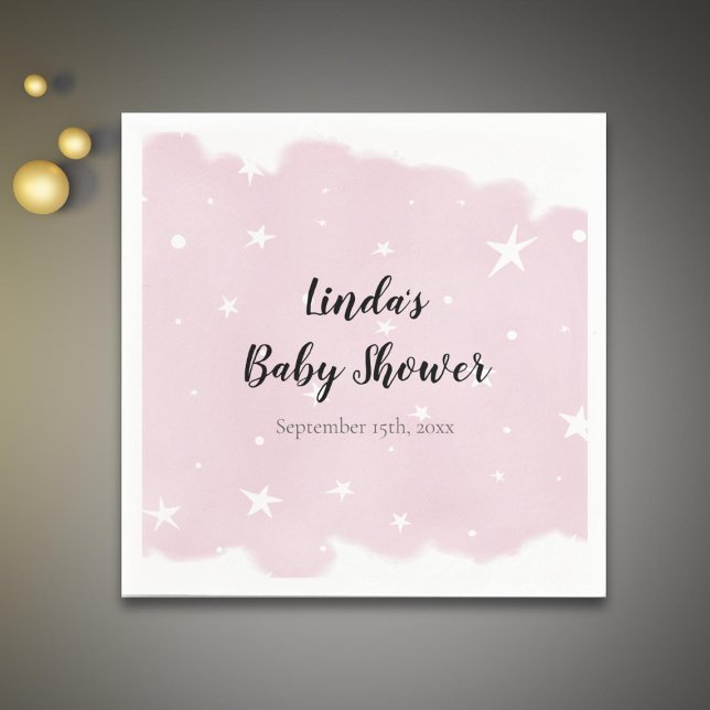 Serviette En Papier Baby shower d'aquarelle rose minimaliste (Créateur téléchargé)