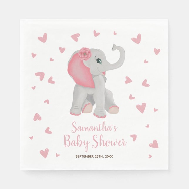 Serviette En Papier Baby shower d'aquarelle rose pâle Eléphant (Devant)