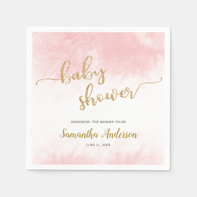 Serviette En Papier Baby shower d'aquarelle rose Parties scintillant o (Devant)