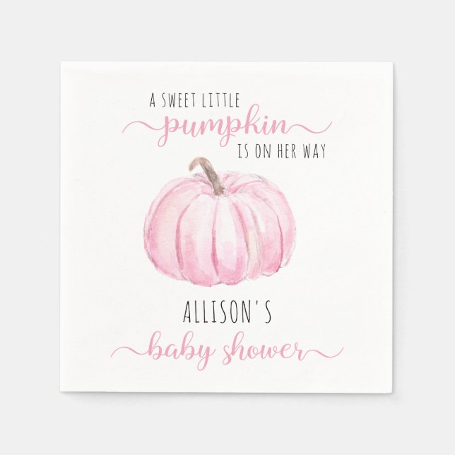 Serviette En Papier Baby shower d'aquarelle rose petit Citrouille (Devant)