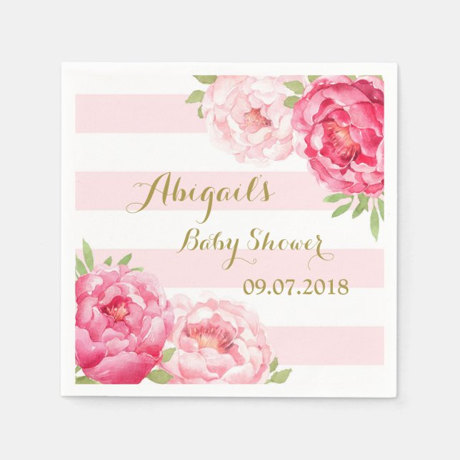 Serviette En Papier Baby shower d'aquarelle rose vif (Devant)