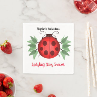 Serviette En Papier Baby shower d'aquarelle rouge noir vert Ladybug