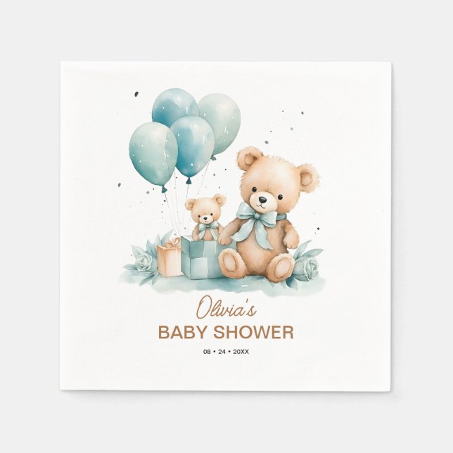 Serviette En Papier Baby shower d'aquarelle Teddy Bear (Devant)