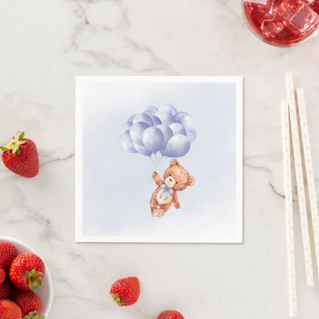 Serviette En Papier Baby shower d'aquarelle Teddy Bear Blue Balloon (En situation)
