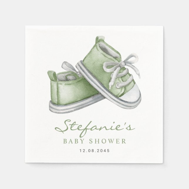 Serviette En Papier Baby shower d'aquarelle verte pour bébés (Devant)
