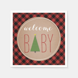 Serviette En Papier Baby shower d'arbre de Noël - plaid