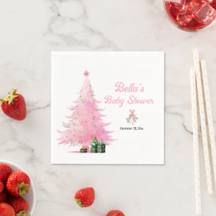 Serviette En Papier Baby shower d'arbre d'hiver rose