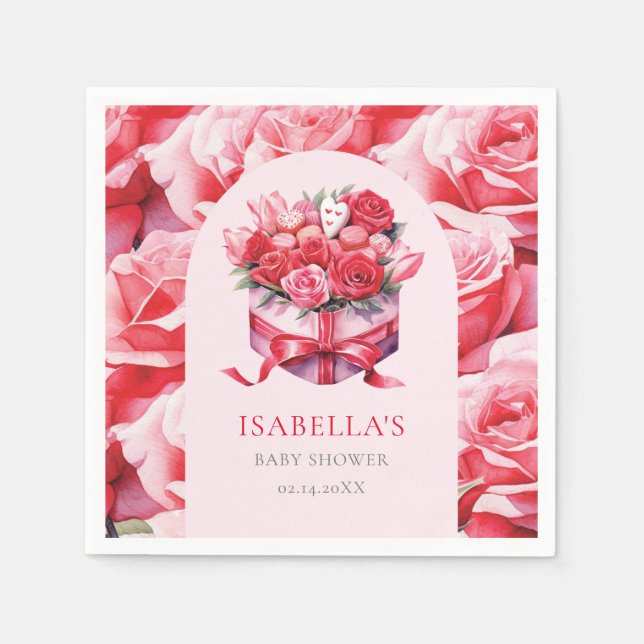 Serviette En Papier Baby shower d'arc floral rouge personnalisé (Devant)