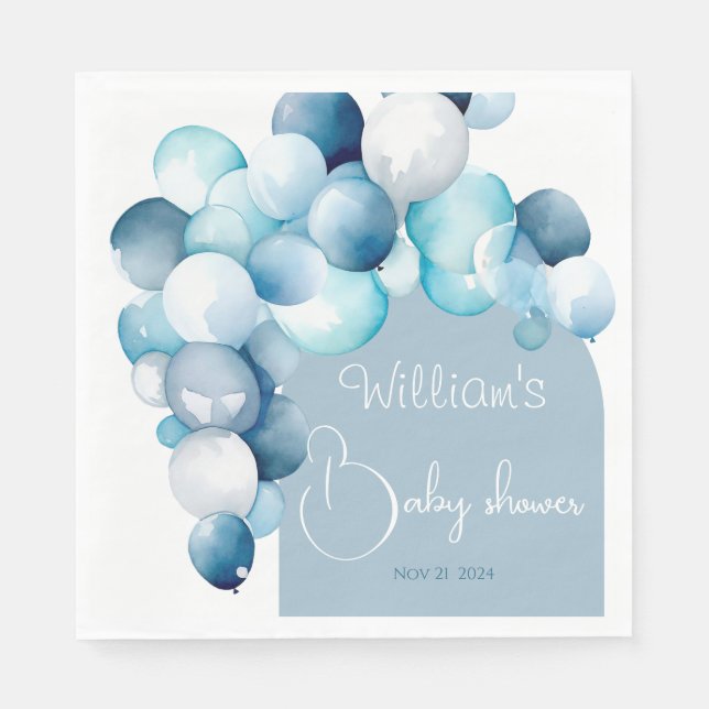 Serviette En Papier Baby shower d'arche à ballons bleus (Devant)