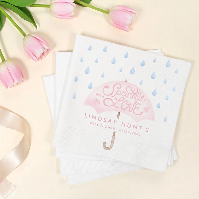 Serviette En Papier Baby shower d'arrosage moderne rose (Umbrella - Sprinkle with Love Baby Shower Napkins)