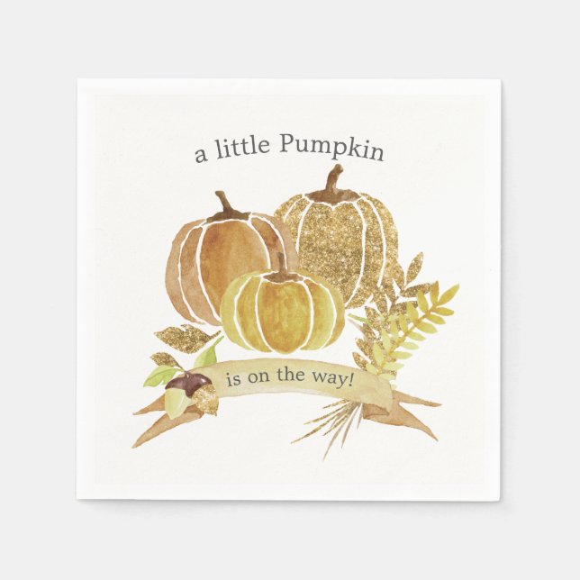 Serviette En Papier Baby shower d'automne Citrouille aquarelle (Devant)