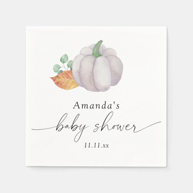 Serviette En Papier Baby shower d'automne citrouille blanc (Devant)