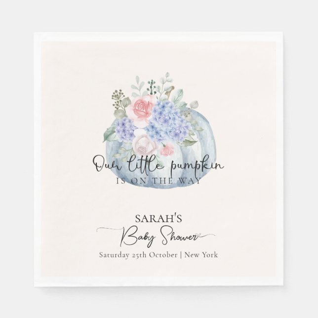 Serviette En Papier Baby shower d'automne Citrouille Blue Hydrangea (Devant)