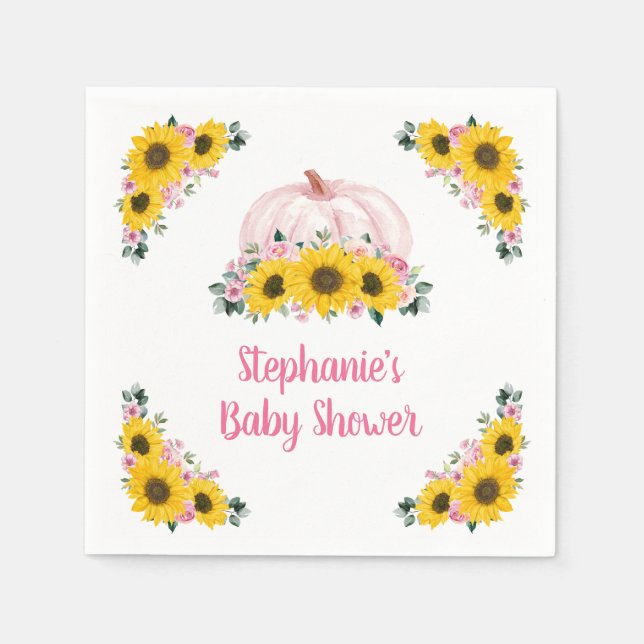 Serviette En Papier Baby shower d'automne citrouille de tournesol rose (Devant)