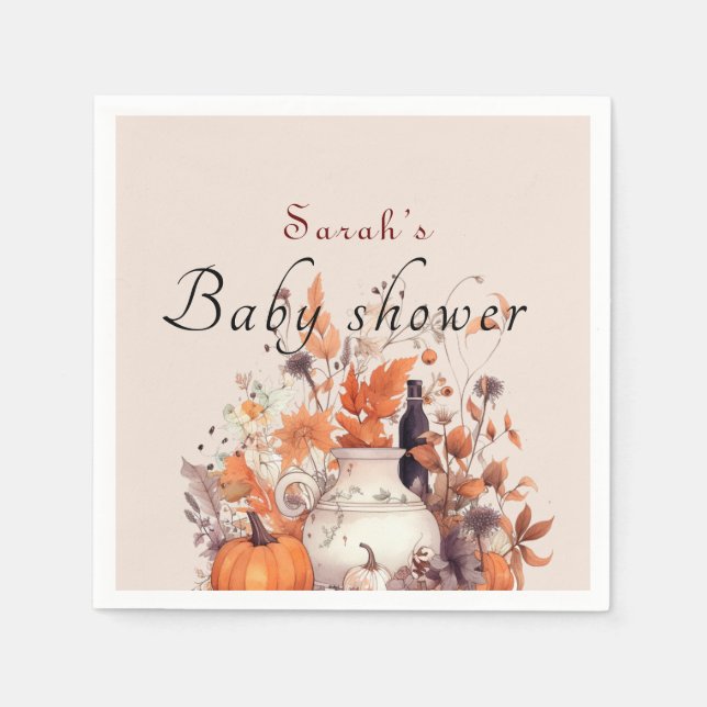 Serviette En Papier Baby shower d'automne citrouille élégant (Devant)