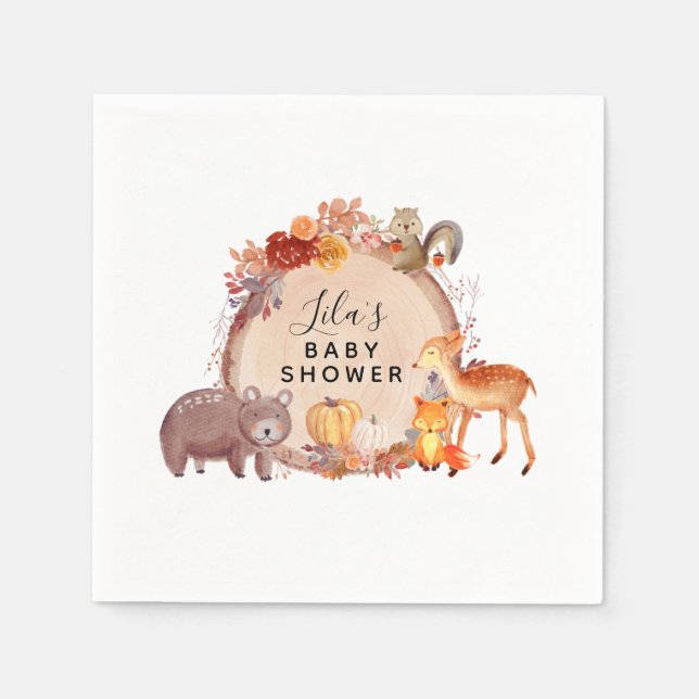 Serviette En Papier Baby shower d'automne de Woodland (Devant)