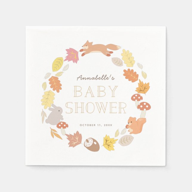 Serviette En Papier Baby shower d'automne des animaux des bois (Devant)
