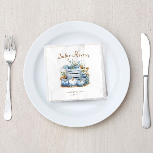 Serviette En Papier Baby shower d'automne du Citrouille d'or bleu (Créateur téléchargé)