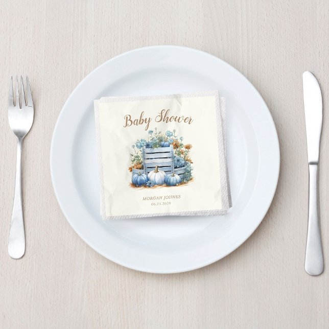 Serviette En Papier Baby shower d'automne du Citrouille d'or bleu (Créateur téléchargé)