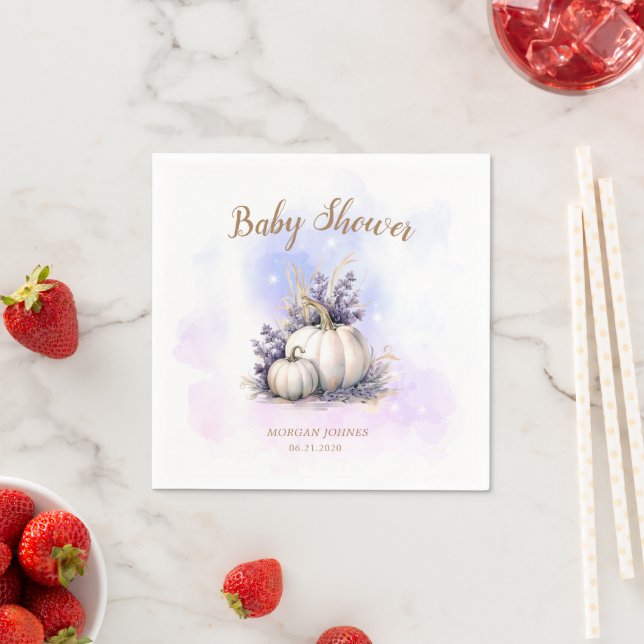 Serviette En Papier Baby shower d'automne du Citrouille d'or violet (En situation)