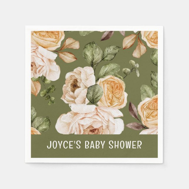 Serviette En Papier Baby shower d'automne floral aquarelle (Devant)
